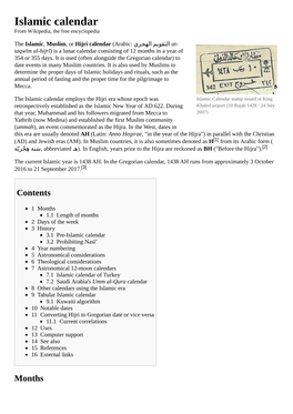 Islamic Calendar from Wikipedia, the Free Encyclopedia