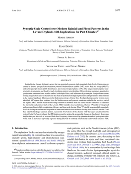 Synoptic-Scale Control Over Modern Rainfall and Flood Patterns in the Levant Drylands with Implications for Past Climates