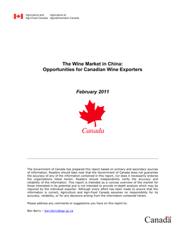 The Wine Market in China: Opportunities for Canadian Wine Exporters