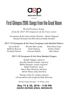 First Glimpse 2018: Songs from the Great Room