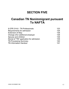 SECTION FIVE Canadian TN Nonimmigrant Pursuant to NAFTA