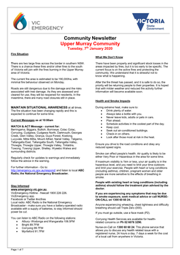 Community Newsletter Upper Murray Community Tuesday, 7Th January 2020