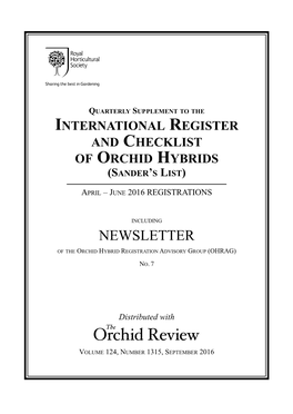 International Register & Checklist of Orchid Hybrids April-June 2016