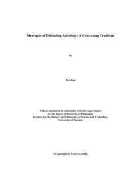 Strategies of Defending Astrology: a Continuing Tradition