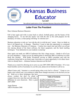 Fall 2007 the Official Publication of the Arkansas Business Education Association