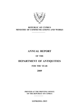 Annual Report of the Department of Antiquities for the Year 2009