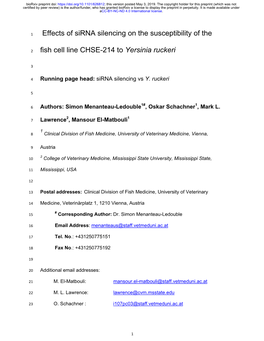 Effects of Sirna Silencing on the Susceptibility of the Fish