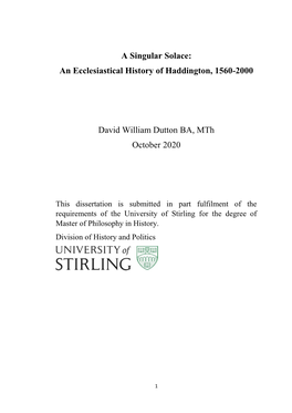 A Singular Solace: an Ecclesiastical History of Haddington, 1560-2000