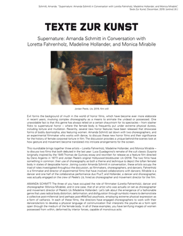 Amanda Schmitt in Conversation with Loretta Fahreholz, Madeline Hollander, and Monica Mirabile”, Texte Zur Kunst, December, 2019