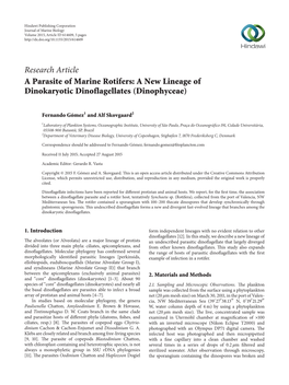 A Parasite of Marine Rotifers: a New Lineage of Dinokaryotic Dinoflagellates (Dinophyceae)