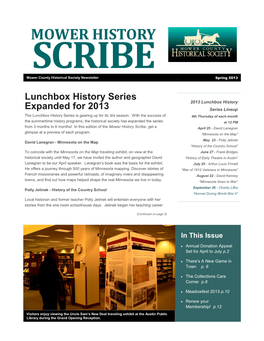 MOWER HISTORY SCRIBE Mower County Historical Society Newsletter Spring 2013