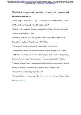 Mitochondria Fragment and Reassemble to Initiate the Formation and Development of the Nucleus