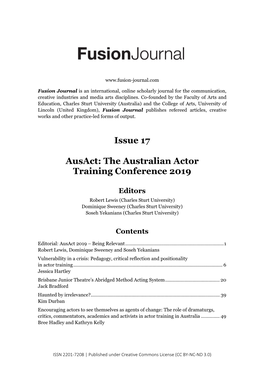 Issue 17 Ausact: the Australian Actor Training Conference 2019