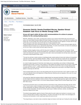 Winter Energy Cost Task Force Announced - the Office of the Governor - Mass.Gov