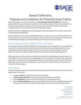 Special Collections: Proposal and Guidelines for Potential Guest Editors Special Collections Are an Important Component of Gerontology and Geriatric Medicine