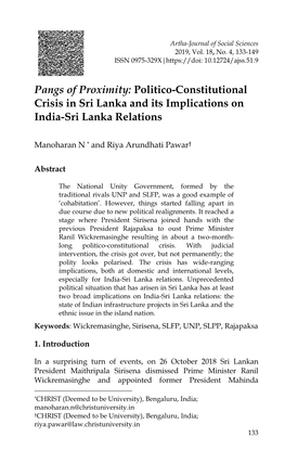 Politico-Constitutional Crisis in Sri Lanka and Its Implications on India-Sri Lanka Relations
