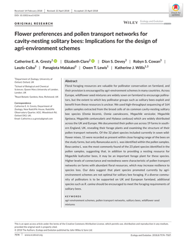 Flower Preferences and Pollen Transport Networks for Cavity‐Nesting Solitary Bees: Implications for the Design of Agri‐Envir