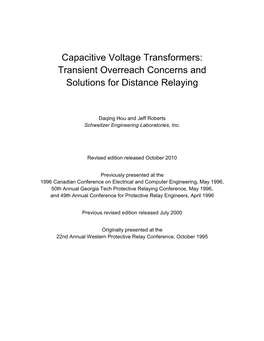 Capacitive Voltage Transformers: Transient Overreach Concerns and Solutions for Distance Relaying