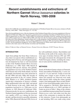 Recent Establishments and Extinctions of Northern Gannet Morus Bassanus Colonies in North Norway, 1995-2008