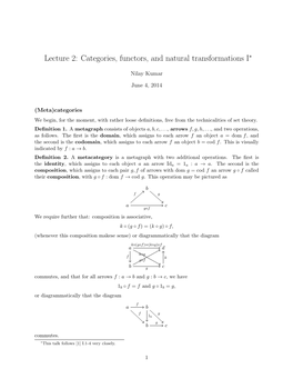 Categories, Functors, and Natural Transformations I∗