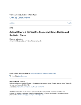 Judicial Review, a Comparative Perspective: Israel, Canada, and the United States