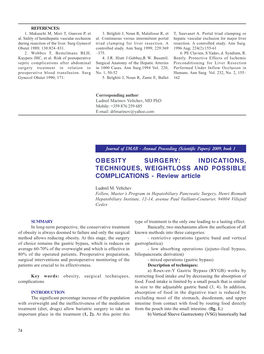 OBESITY SURGERY: INDICATIONS, TECHNIQUES, WEIGHTLOSS and POSSIBLE COMPLICATIONS - Review Article