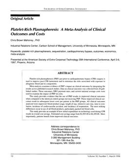 Platelet-Rich Plasmapheresis: a Meta-Analysis of Clinical Outcomes and Costs