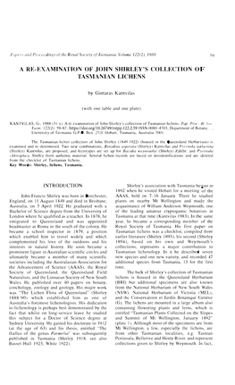 A Re-Examination of John Shirley's Collection of Tasmanian Lichens