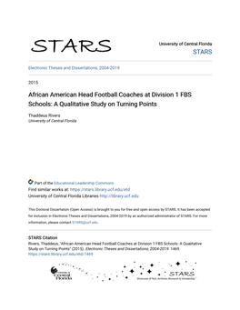 African American Head Football Coaches at Division 1 FBS Schools: a Qualitative Study on Turning Points