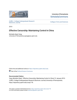 Effective Censorship: Maintaining Control in China