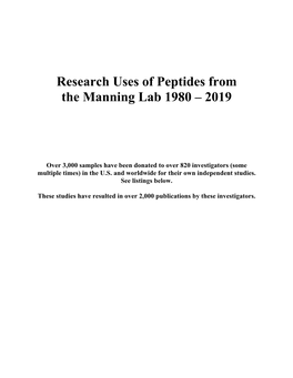 Research Uses of Peptides from the Manning Lab 1980 – 2019