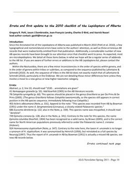 Errata and First Update to the 2010 Checklist of the Lepidoptera Of