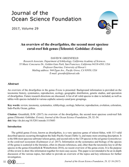 An Overview of the Dwarfgobies, the Second Most Speciose Coral-Reef Fish Genus (Teleostei: Gobiidae:Eviota )