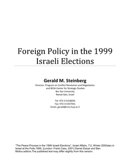 Foreign Policy in the 1999 Israeli Elections