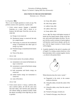 1 University of California, Berkeley Physics 7A, Section 1, Spring 2009