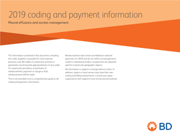 2019 Coding and Payment Information Pleural Effusions and Ascites Management