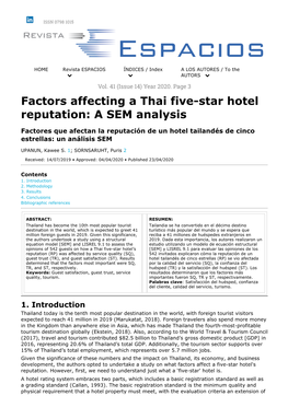 Factors Affecting a Thai Five-Star Hotel Reputation: a SEM Analysis