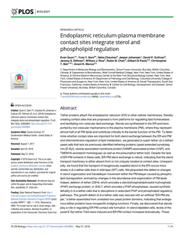 Endoplasmic Reticulum-Plasma Membrane Contact Sites Integrate Sterol and Phospholipid Regulation