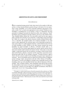 Aristotle on Love and Friendship