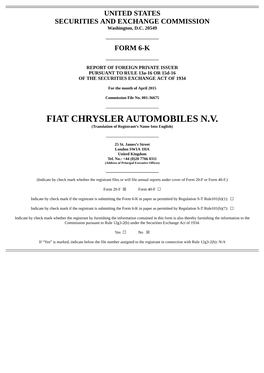 FIAT CHRYSLER AUTOMOBILES N.V. (Translation of Registrant’S Name Into English)