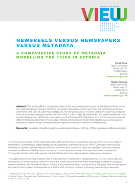 Newsreels Versus Newspapers Versus Metadata