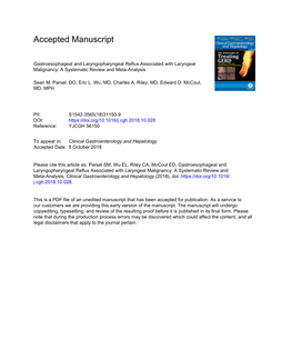 Gastroesophageal and Laryngopharyngeal Reflux Associated with Laryngeal Malignancy: a Systematic Review and Meta-Analysis