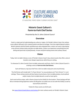 Historic Coast Culture's Farm‐To‐Fork Chef Series