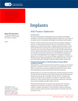 Position Statement – Implants
