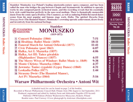 Moniuszko Was Poland’S Leading Nineteenth-Century Opera Composer, and Has Been Called the Man Who Bridges the Gap Between Chopin and Szymanowski