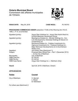 Ontario Municipal Board Commission Des Affaires Municipales De L’Ontario