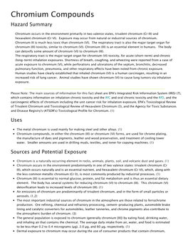 Chromium Compounds Hazard Summary