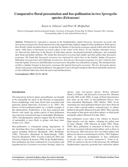 Comparative Floral Presentation and Bee-Pollination in Two Sprengelia Species (Ericaceae)