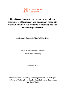 The Effects of Hydroperiod on Macroinvertebrate Assemblages Of