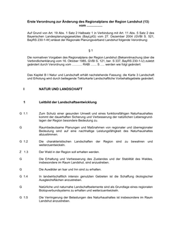 Erste Verordnung Zur Änderung Des Regionalplans Der Region Landshut (13) Vom